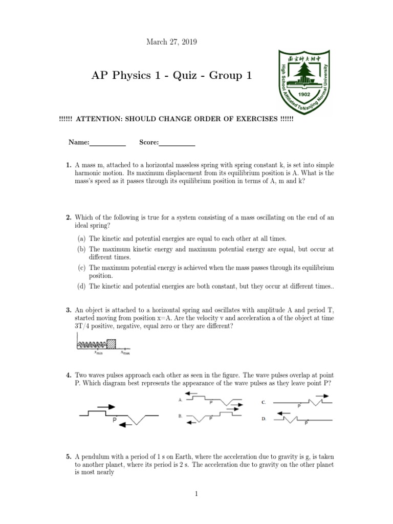 AP Physics 1 Group 1 PDF Waves Oscillation