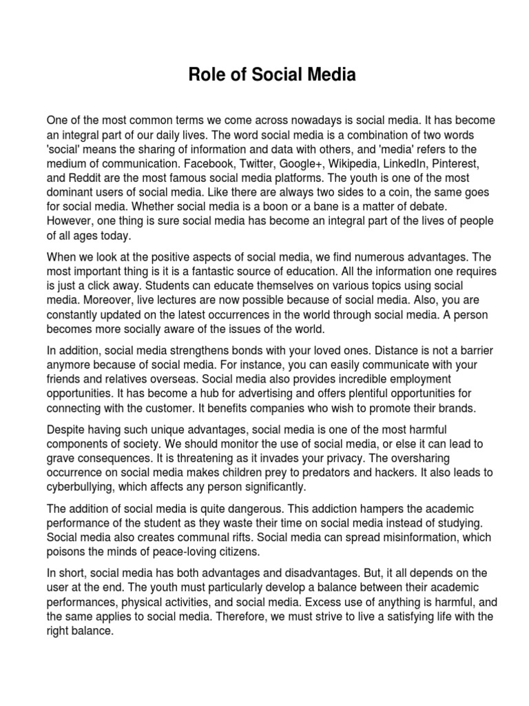 Role of Social Media: Boon or Bane | PDF | Social Media | Popular ...