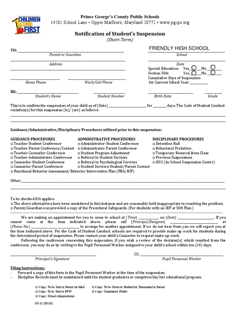 Student Suspension Notification Form | PDF | Career & Growth