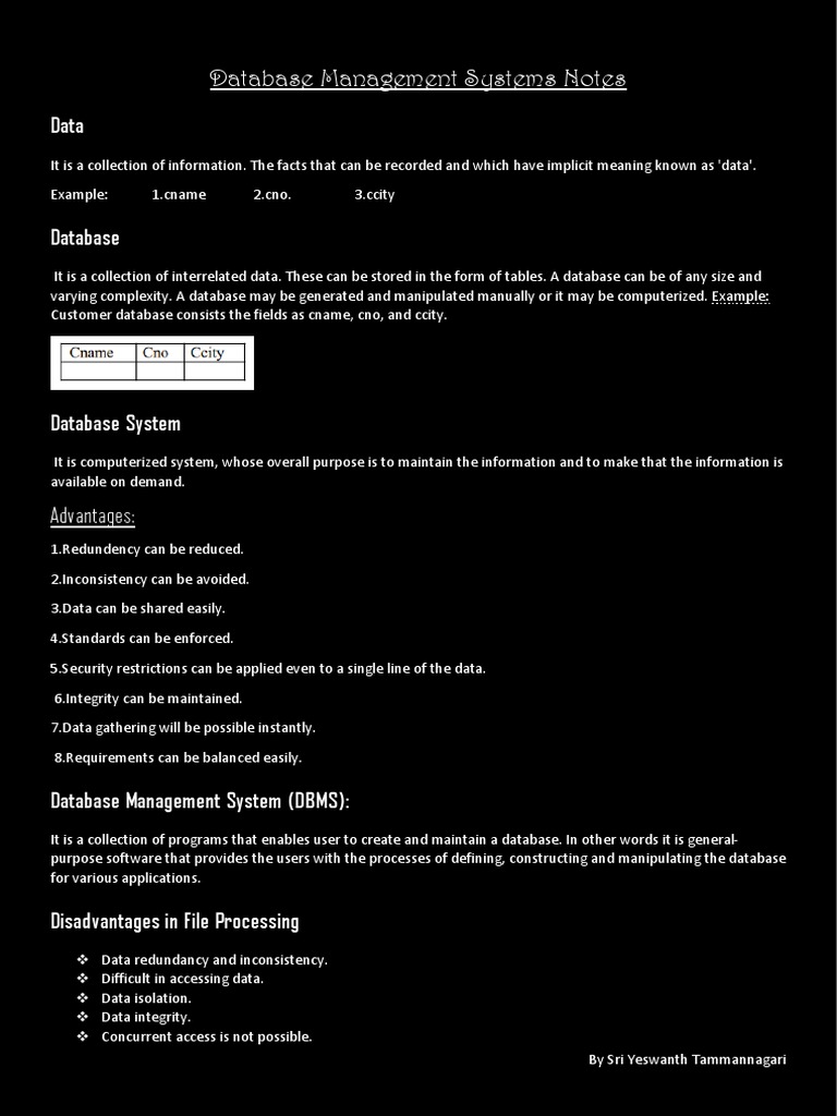 Database management notes pdf databases data model