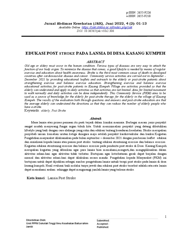 Jurnal JAK STIKBA POST STROKE PDF International Standard Serial