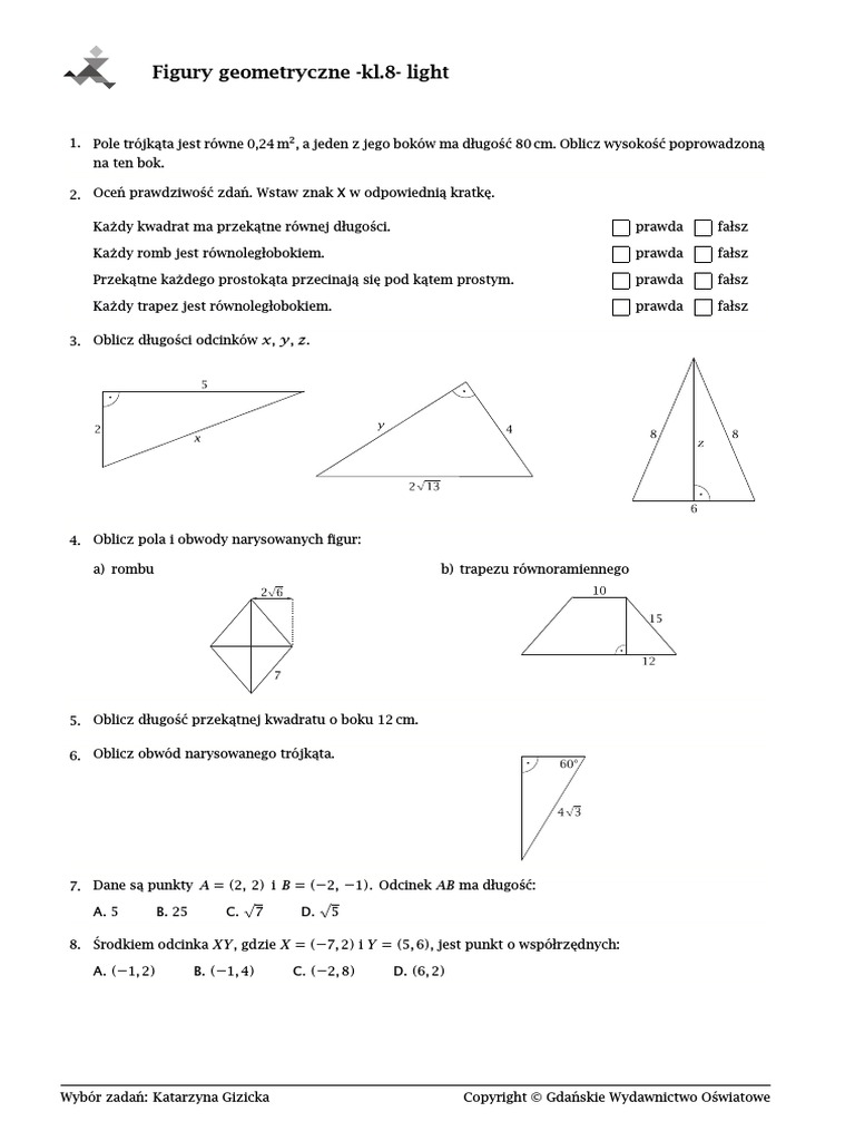 Sprawdzian Z Matematyki Klasa 5 Figury Na Płaszczyźnie Gwo Figury Geometryczne Na Płaszczyźnie Light | PDF
