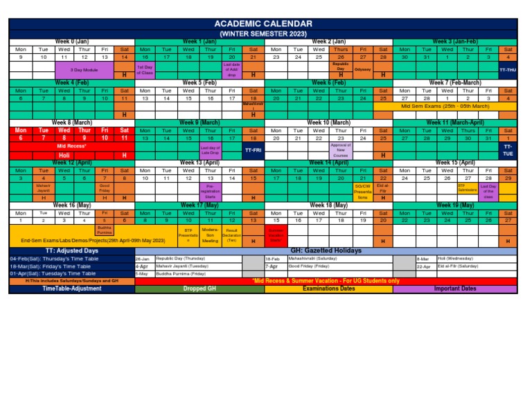 Academic Calendar for the Winter Semester 2023 at [University Name