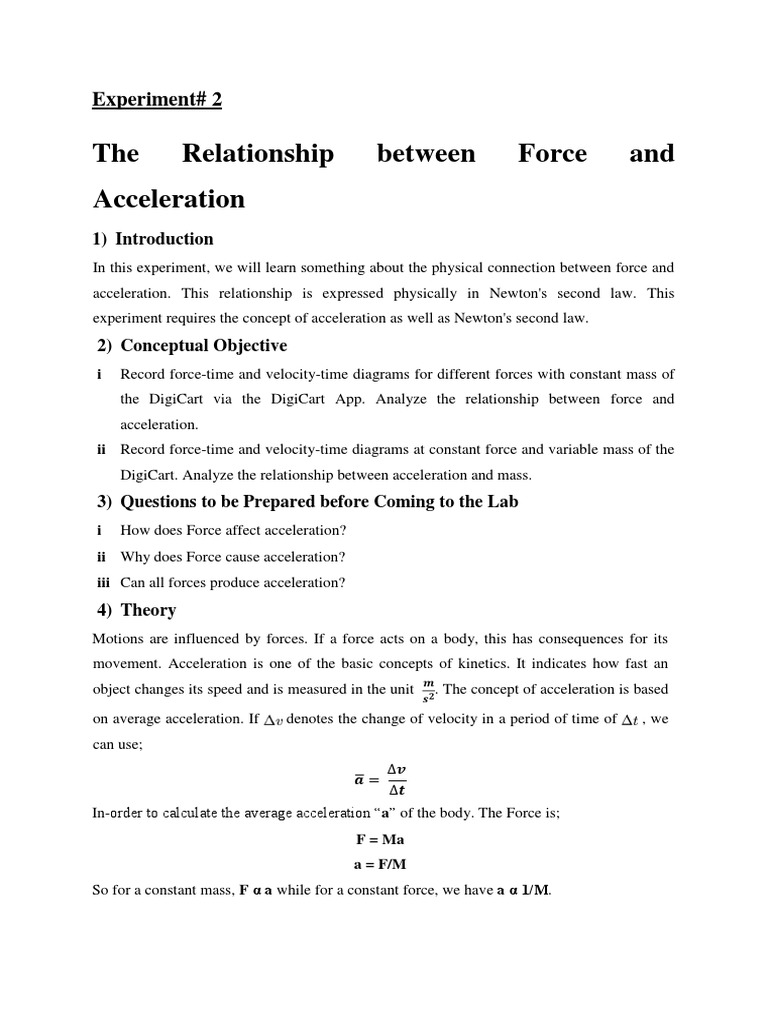 Experiment 2 The Relationship Between Force and Acceleration PDF