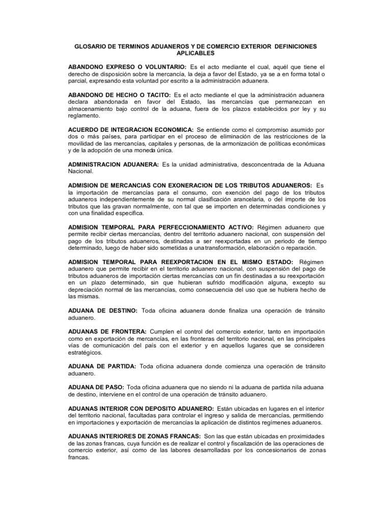 Glosario de Terminos Aduaneros y de Comercio Exterior