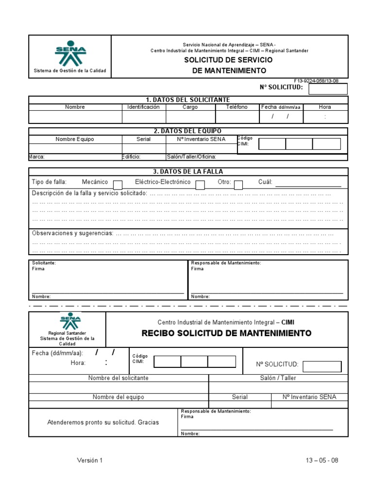 Solicitud de Servicio de Mantenimiento