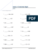 Grade 5 Subtracting Decimals 1 2 Digit Missing Minuend Subtrahend A