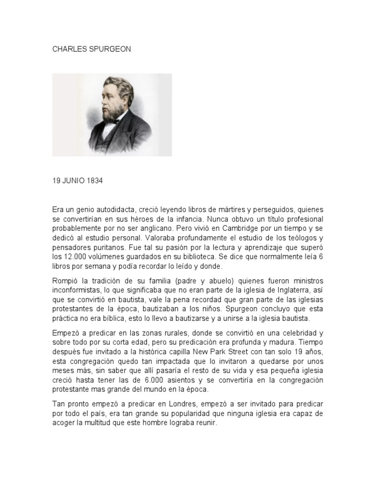 Biografía de Charles Spurgeon | PDF | Charles Spurgeon | Religiones ...