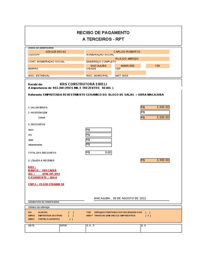 Recibos de Pagamento a Terceiros | PDF | Economias