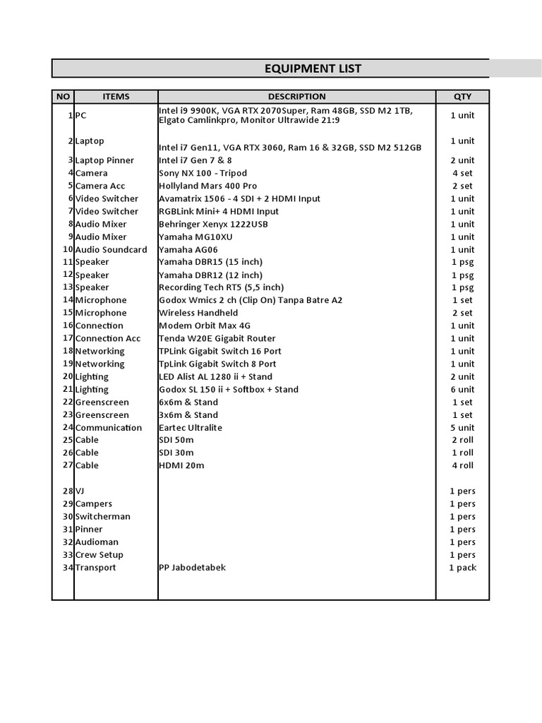 Equipment Rental Price List | PDF | Hdmi | Computer Science