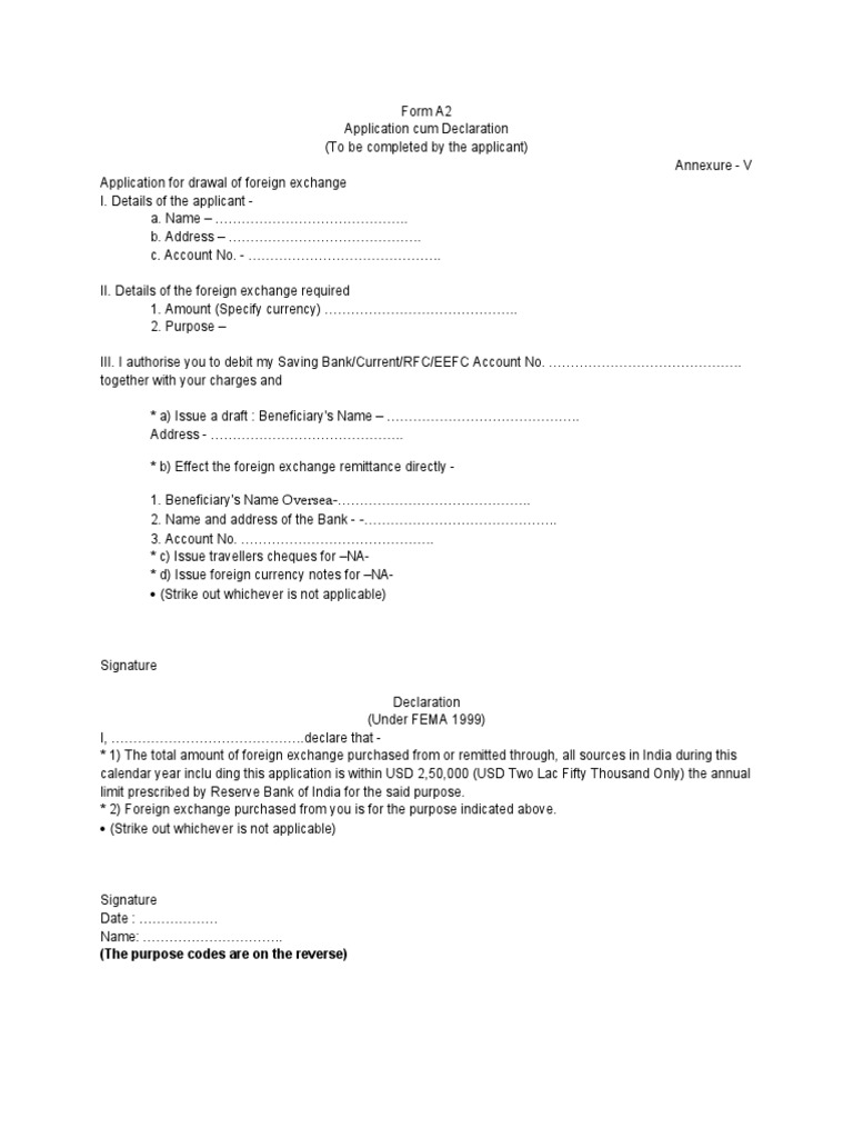 A2 Form for Foreign Exchange Remittance | PDF | Business | Finance ...