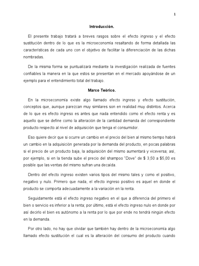 Efecto Ingreso y Sustitución en Economía | PDF | Microeconomía ...