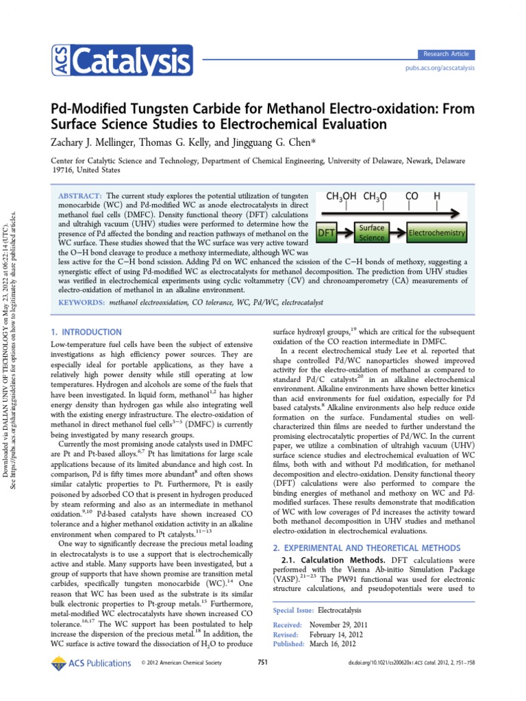 ACS Catalysis 2012 PdModified Tungsten Carbide For Methanol