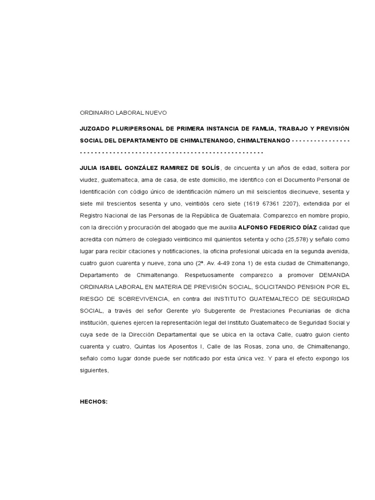 Ordinario prevision social a favor de julia isabel gonzalez ramirez de