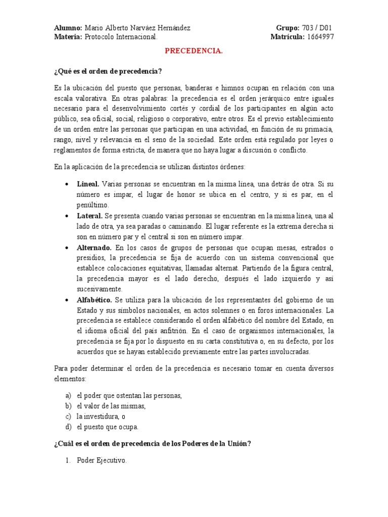 Definición de Precedencia en Protocolo | PDF | Justicia | Crimen y ...