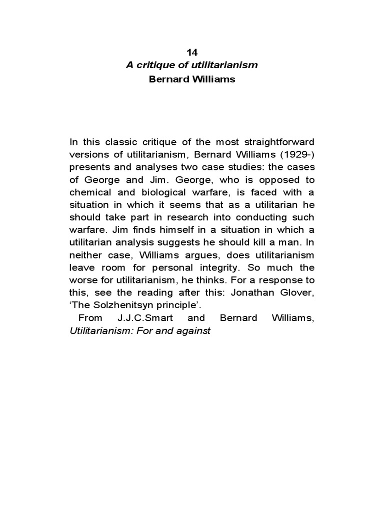 A Critique of Utilitarianism PDF Utilitarianism Happiness