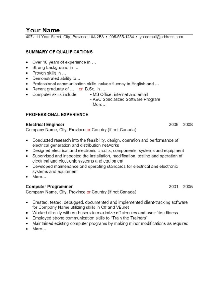 Microsoft Word - Chronological - Resume - Sample - Resume - Sample