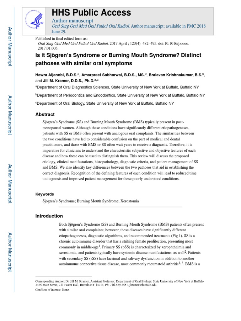 Is It Sjogren's Syndrome or Burning Mouth Syndrome PDF Diseases And