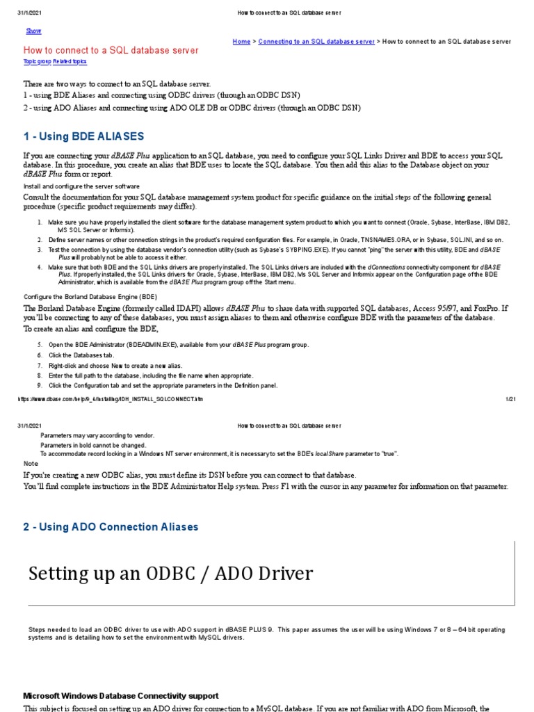 Configuring BDE for SQL Connections | PDF | Databases | My Sql