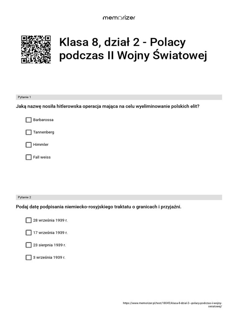 Polacy Podczas Ii Wojny światowej Test Podsumowujący Rozdział 2