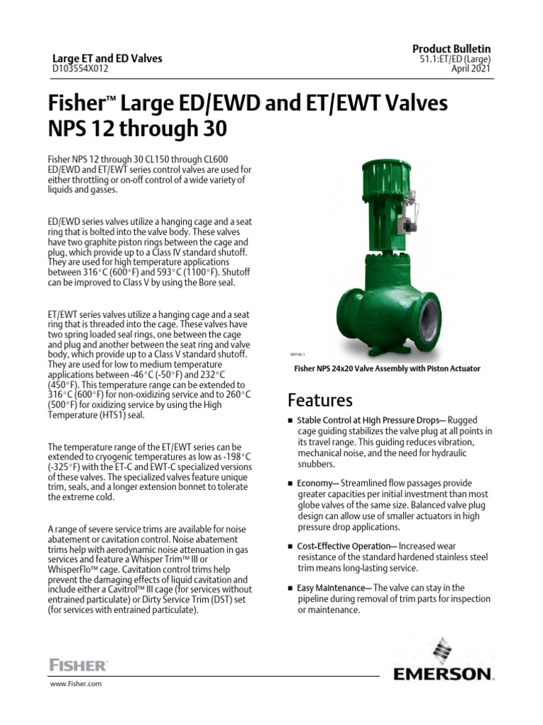 Product Bulletin Fisher Large Ed Ewd Et Ewt Valves Nps 12 Through 30 en