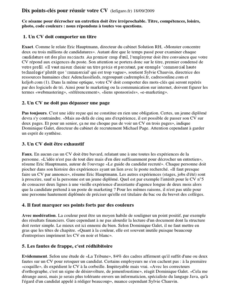 10 Clés pour un CV Réussi | PDF