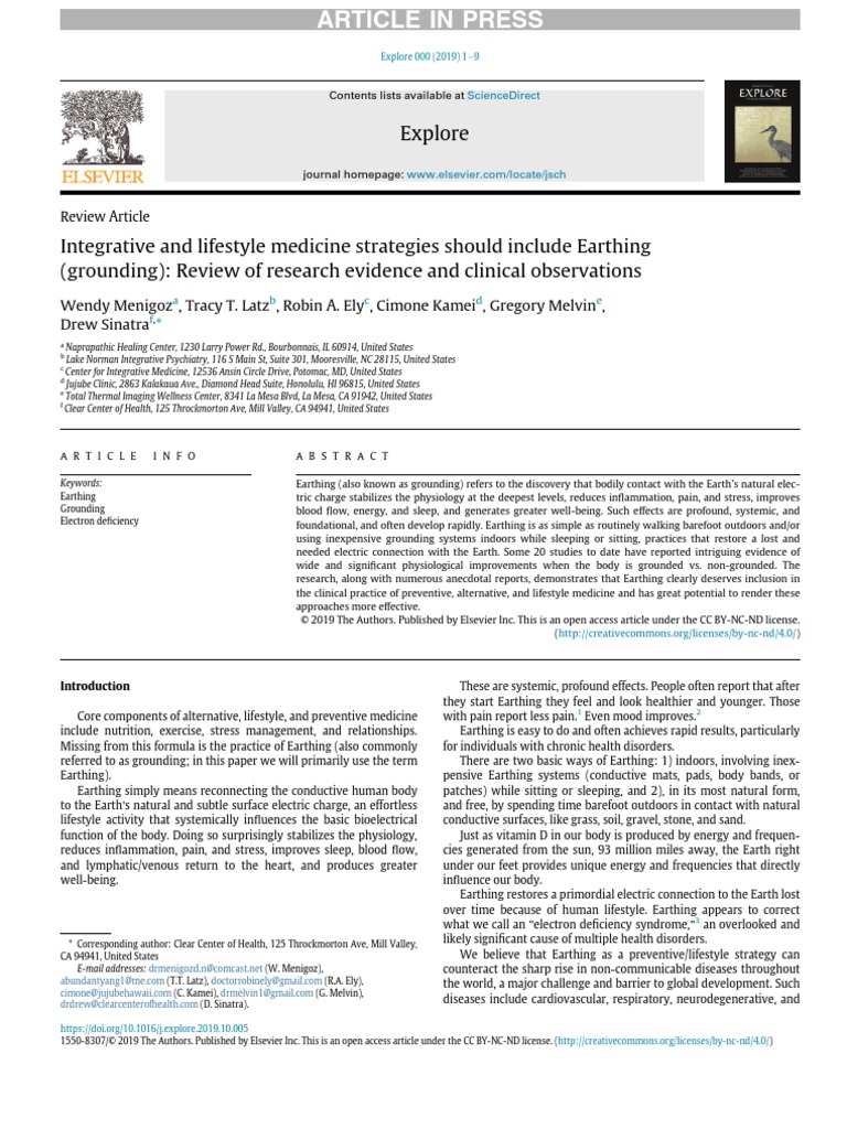 Earthing Review of research evidence and clinical observations. PDF