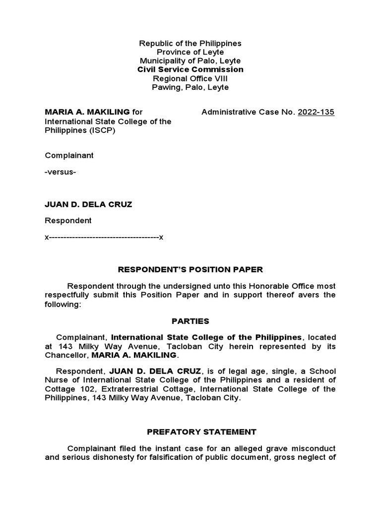 Respondent Position Paper Pdf Falsifiability