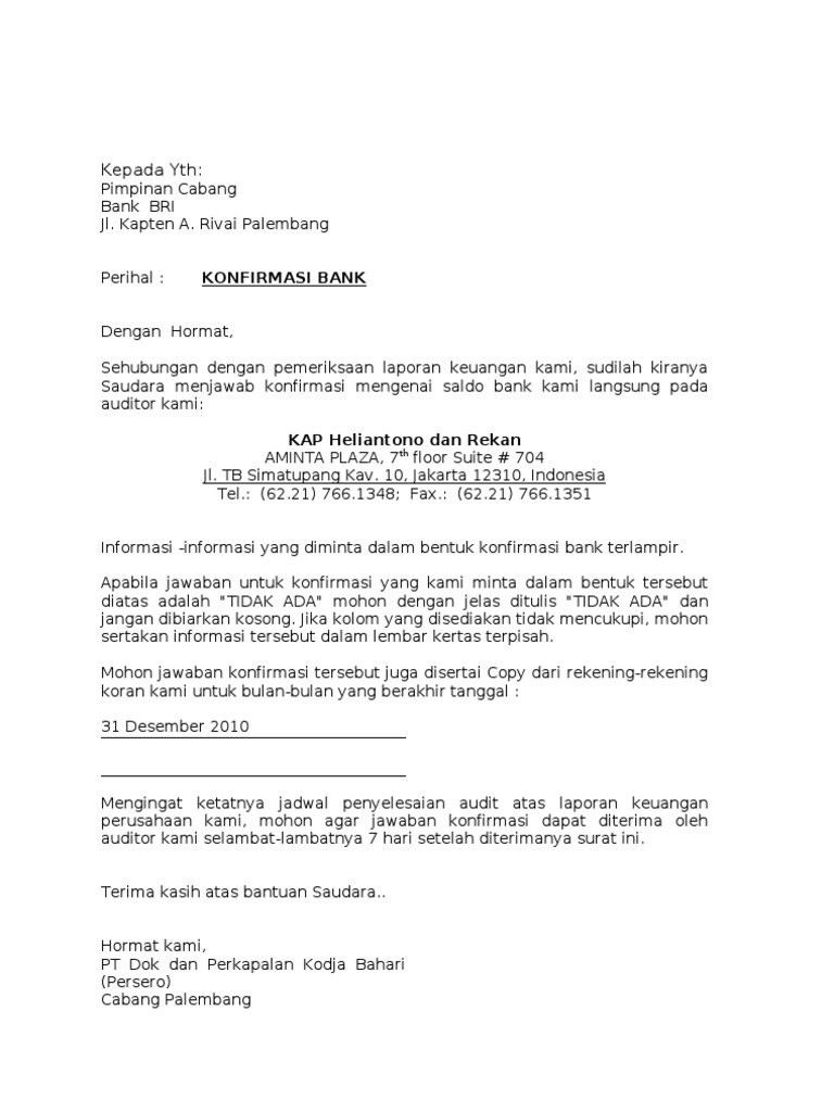 Surat Konfirmasi Bank