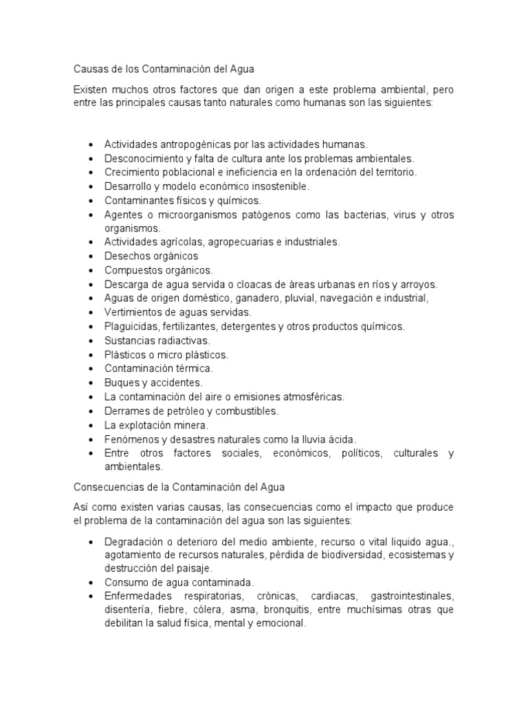 Causas y Soluciones de Contaminación del Agua | PDF | Contaminación ...