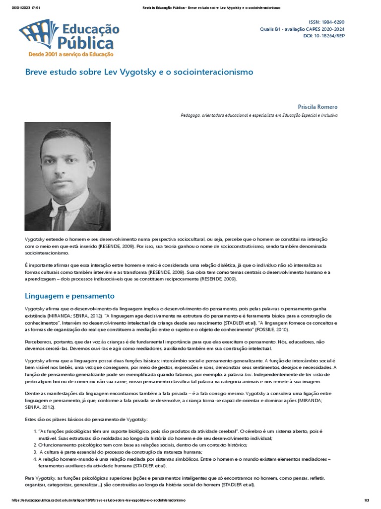 Vygotsky e o Sociointeracionismo na Educação | PDF | Aprendizado ...