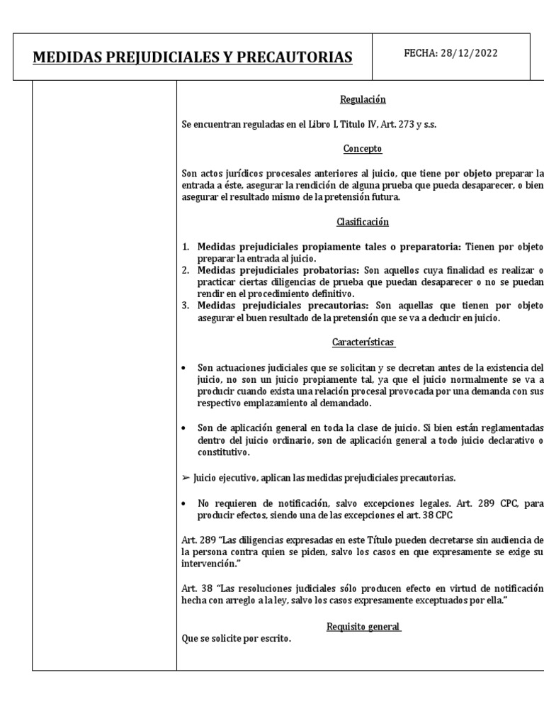 Medidas Prejudiciales y Precautorias PDF Mandato Evidencia (ley)