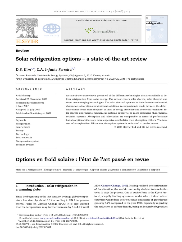 Solar Refrigeration Technologies Review | PDF | Adsorption | Air ...