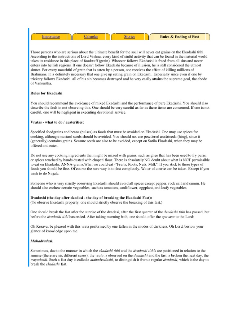 Ekadashi Fasting Foods