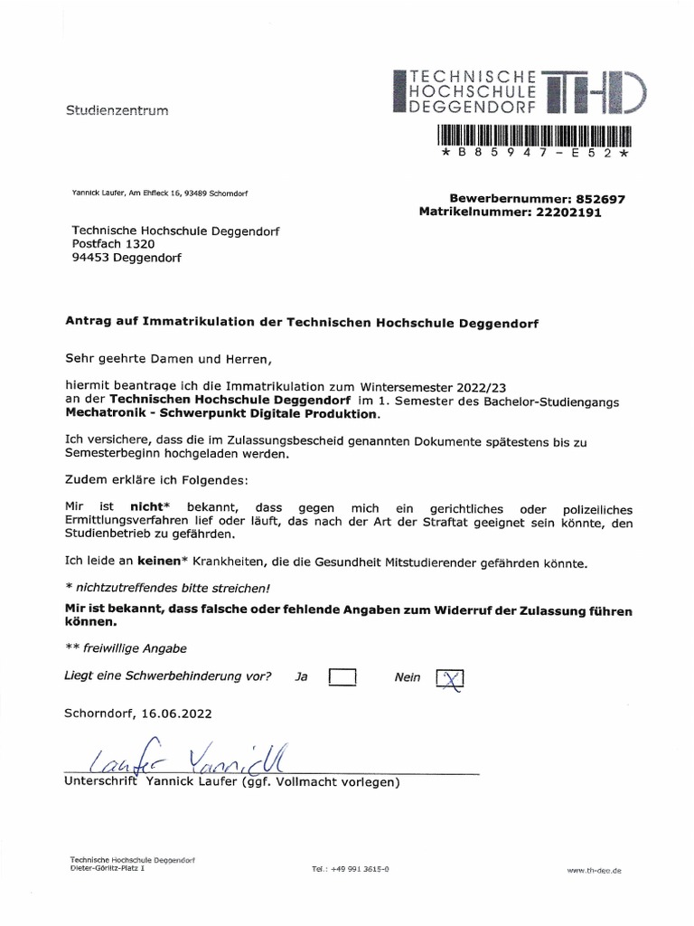 vollzeitjob trotz immatrikulation