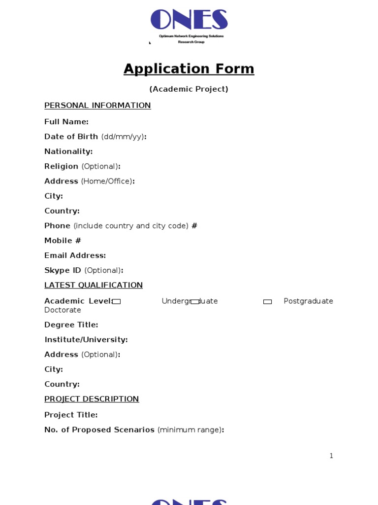ONES Application Form | PDF | Business | Finance & Money Management