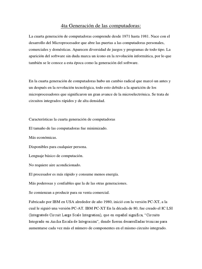 Cuarta Generación de Computadoras (1971-1981) | PDF