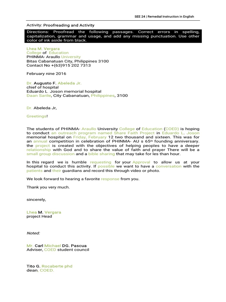 Proofreading And Editing Activity 1 Pdf