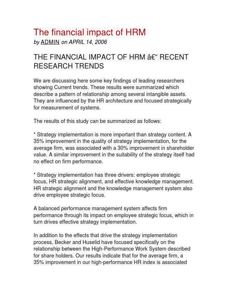 The Financial Impact of HRM | PDF | Strategic Management | Human ...