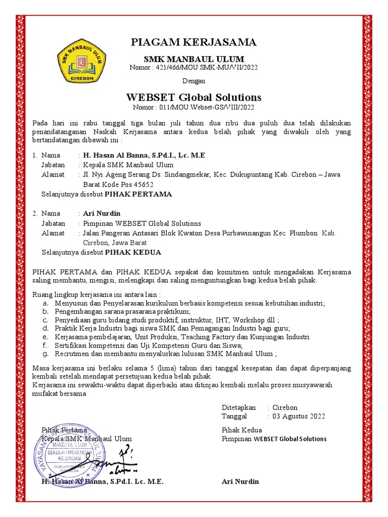 Kerjasama SMK dan WEBSET Global Solutions | PDF