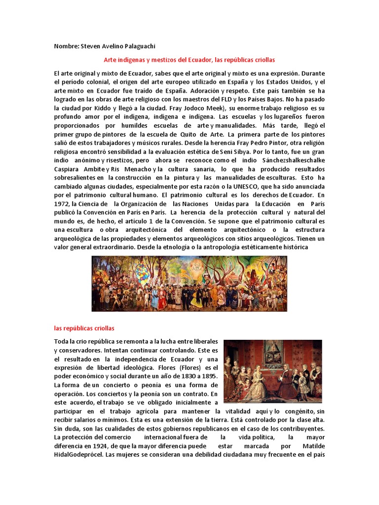 Arte Indígenas y Mestizos Del Ecuador, Las Repúblicas Criollas PDF