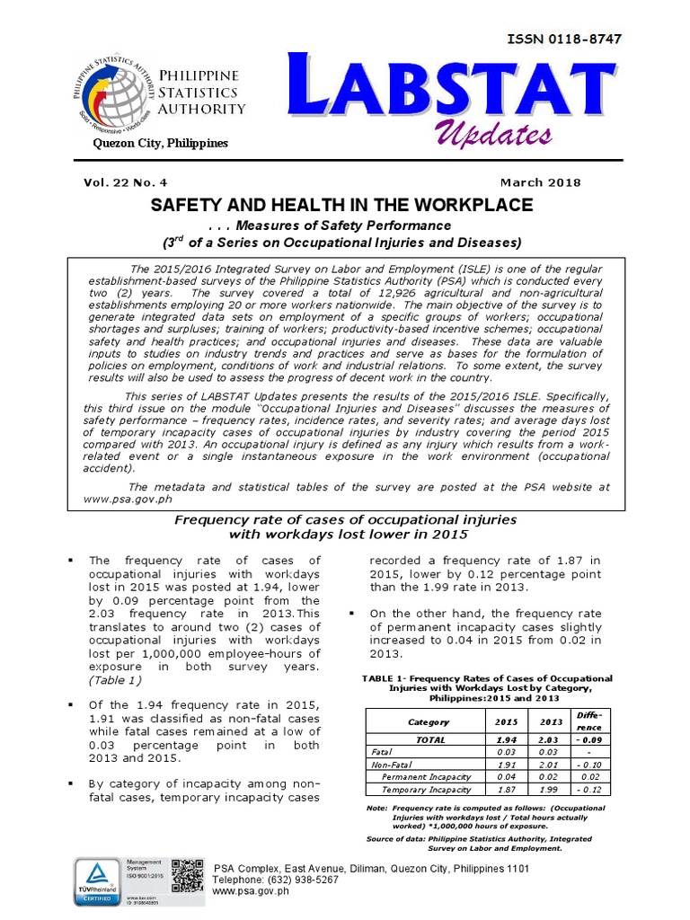 Occupational Injury Rates in Philippines | PDF | Occupational Safety ...