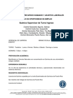 Convocatoria Puestos Vacantes Químico Supervisor de Turno Ingreso