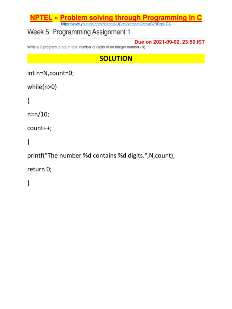 Problem Solving Through Programming in C Week 5 Programming Assignment ...