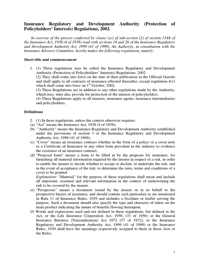 IRDA Policyholder Protection Regulations | PDF | Insurance | Life Insurance
