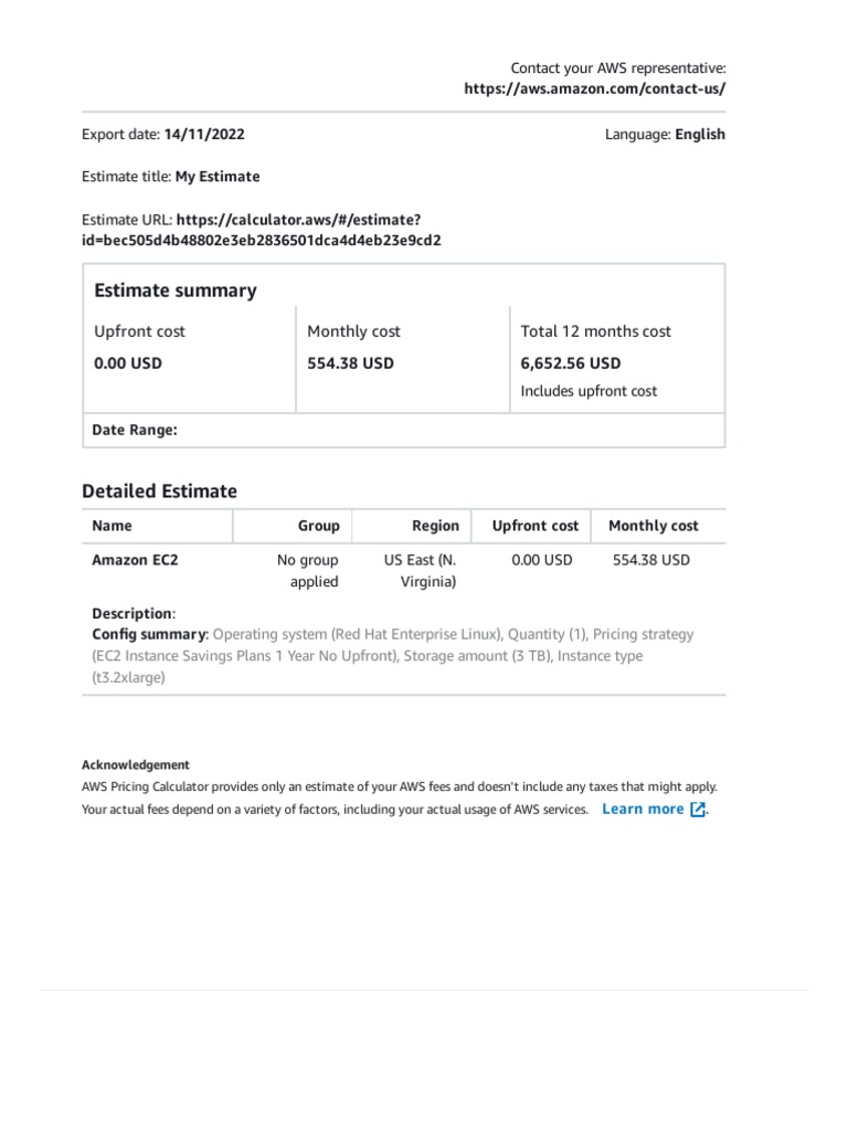AWS Pricing Calculator Redhat PDF