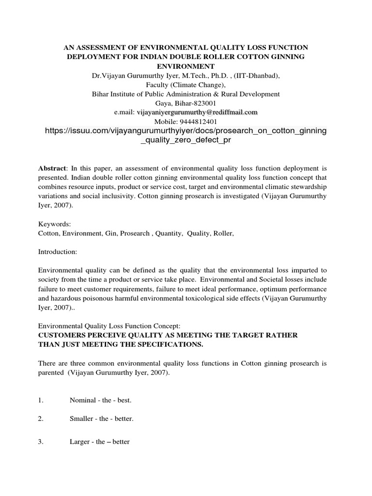 Prosearch On Cotton Ginning Quality Zero Defect Process January2023