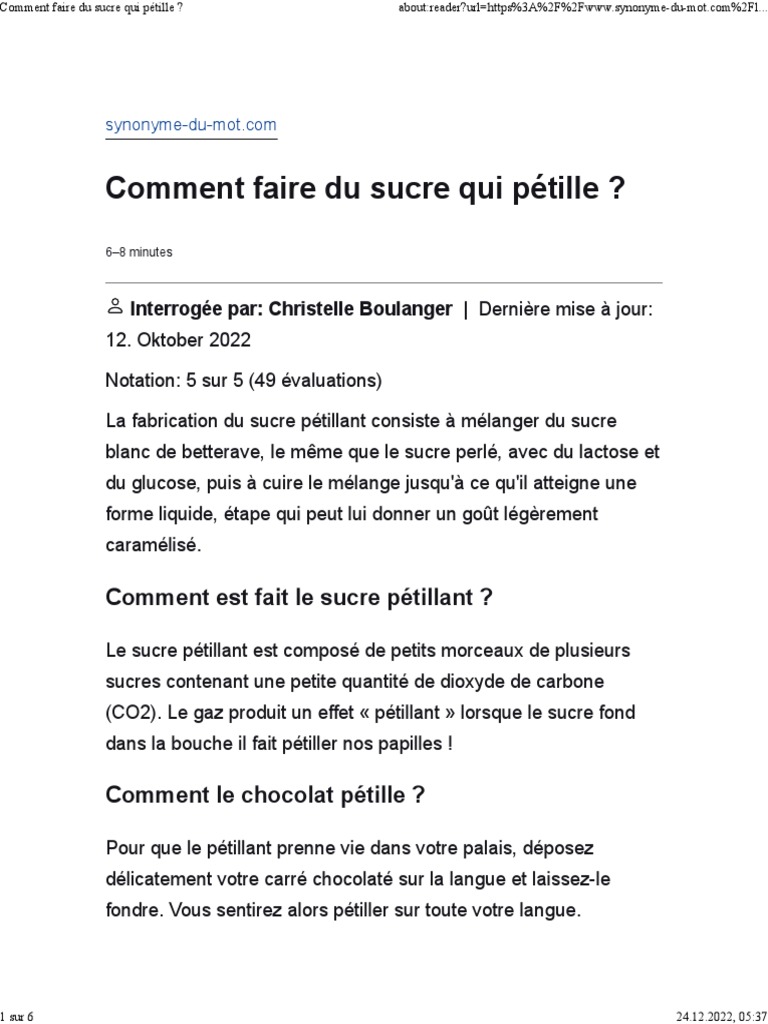 Comment faire du sucre qui pétille, PDF, Sucre