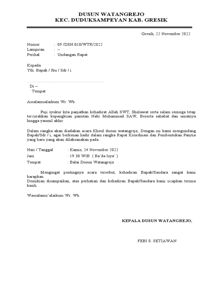 Undangan Rapat Khoul | PDF