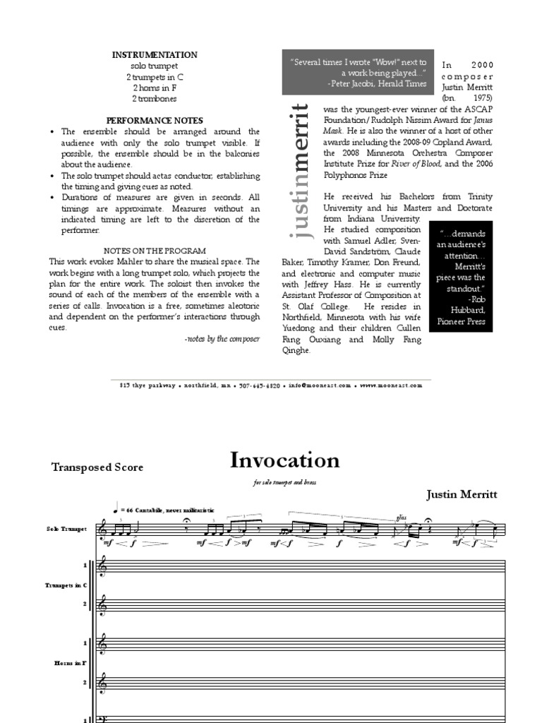 Invocation Sample | PDF | Quartet | Musical Instruments